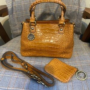 Patricia Nash Brown Crocodile-Embossed Satchel